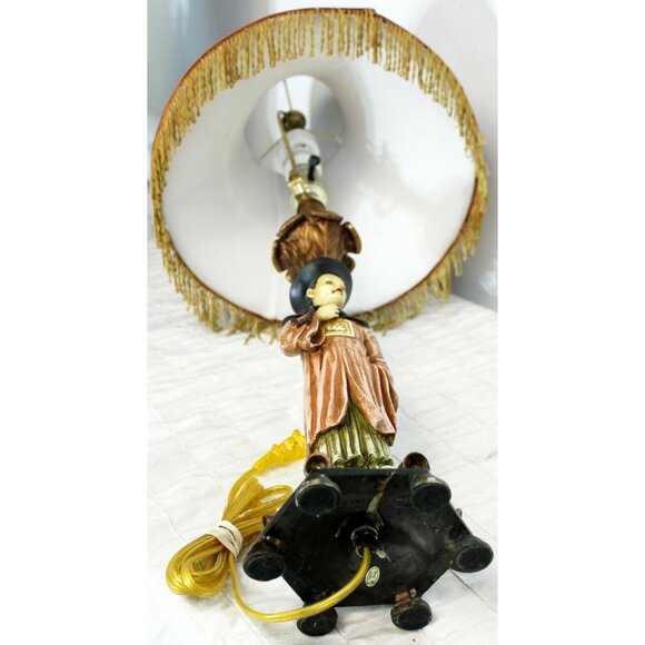 Berman Oriental Asian Man Figurine Lamp Red Lamp Shade Orange Fringe Trim Color - Picture 8 of 12